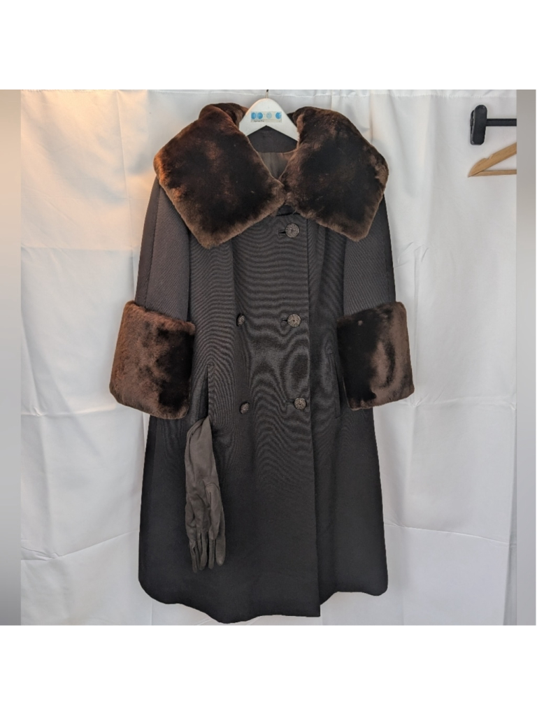 William Frohman Vintage 60s Elegant Brown Coat With Real Fur Trim Size M In Euc